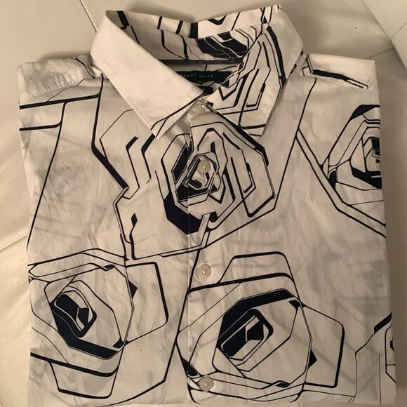 Perry Ellis Stretch White Navy Rose Men’s Shirt Size L Tall - Picture 1 of 9